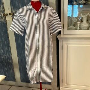 Blue and White Striped linen beach dress.